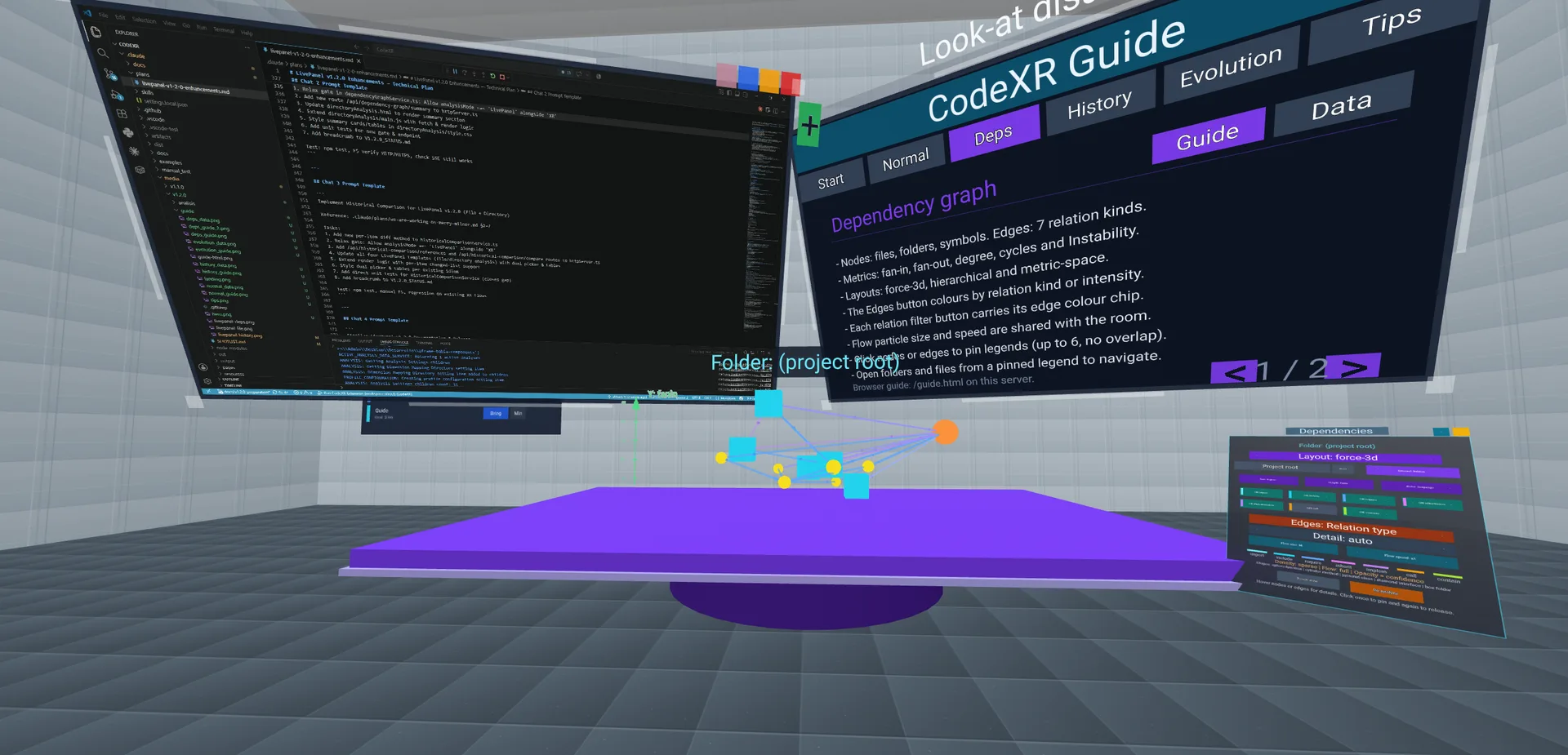 The dependency graph in the force-3d layout