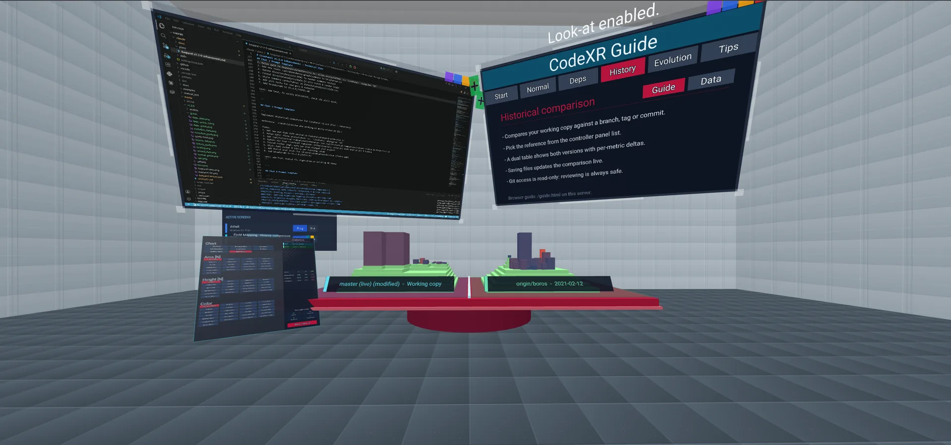 The dual table: two revisions of the same project side by side on one shared scale