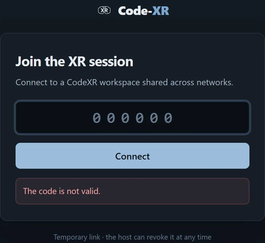 The join page rejecting a code: the field is cleared and the code is burnt