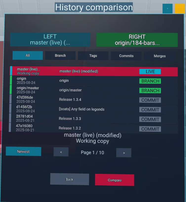 Historical comparison controller panel