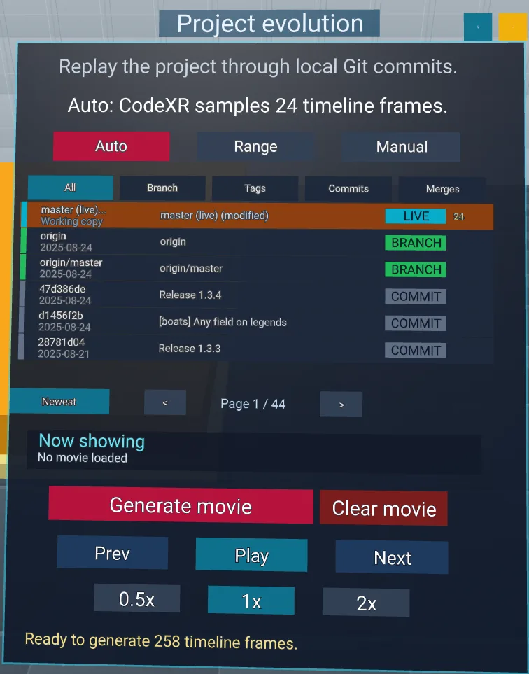 Project evolution playback controller