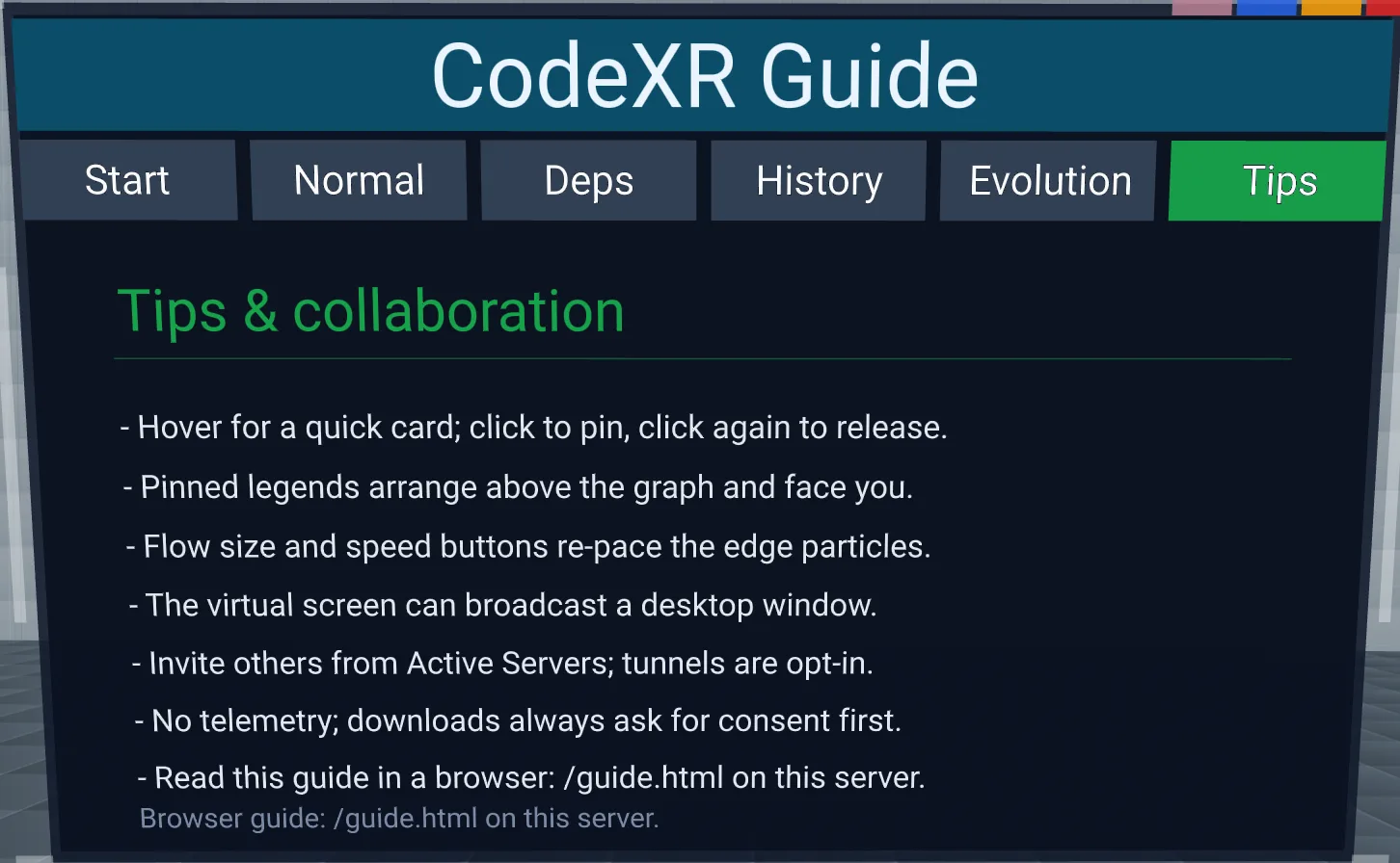 The Tips tab of the in-room user guide